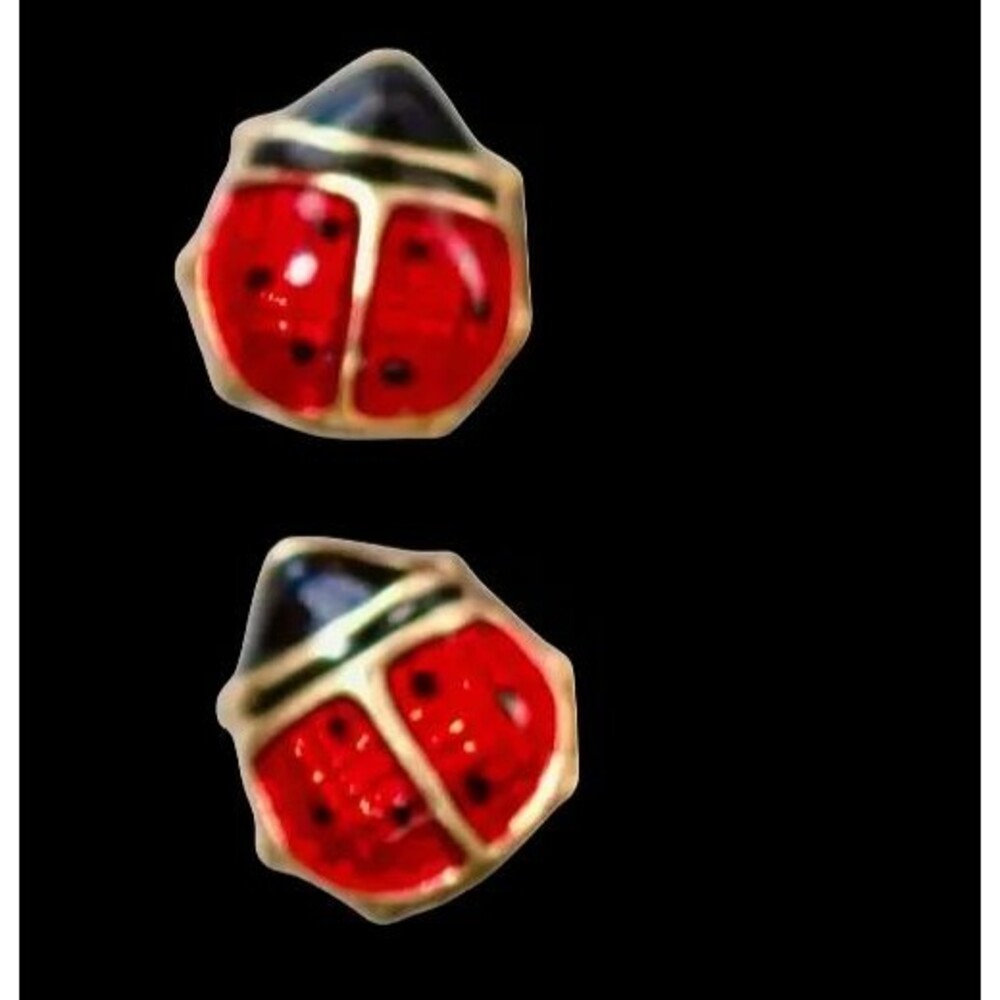 14KT JCM Jacmel Mauritius Solid Yellow Gold Enameled Ladybug Post Earrings .29 g